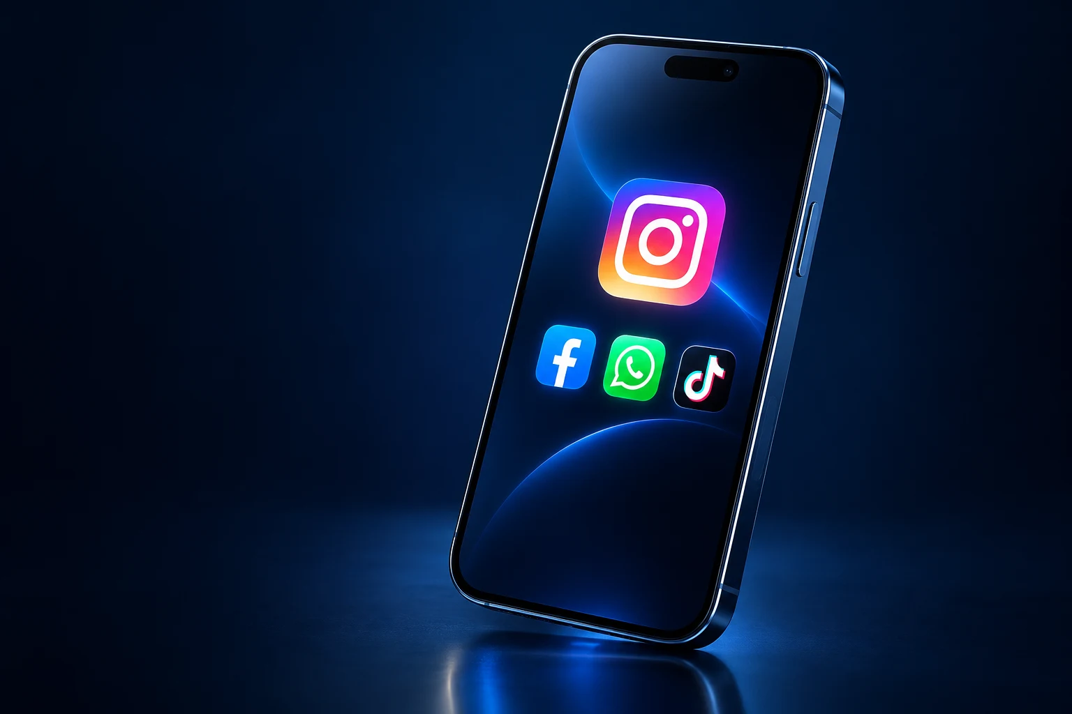 Phone illustration with Instagram, Facebook, WhatsApp and TikTok